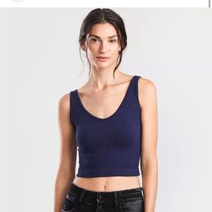 Free People Blue Ribbed Crop Tank Top